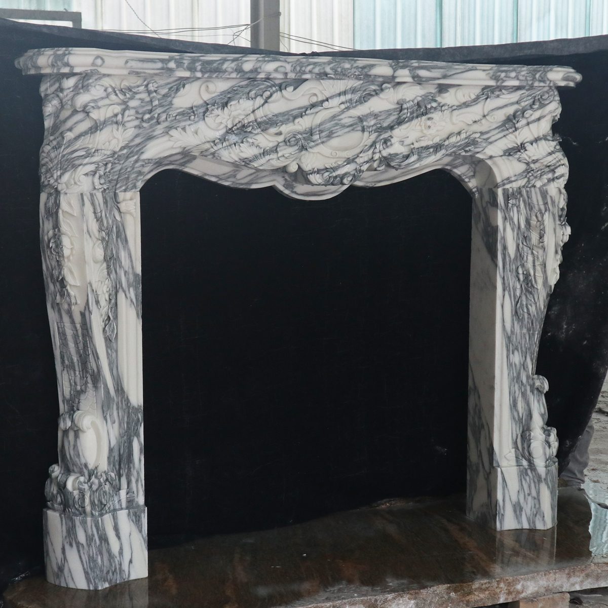 High end Italian Arabescato carved marble fireplace — image 2