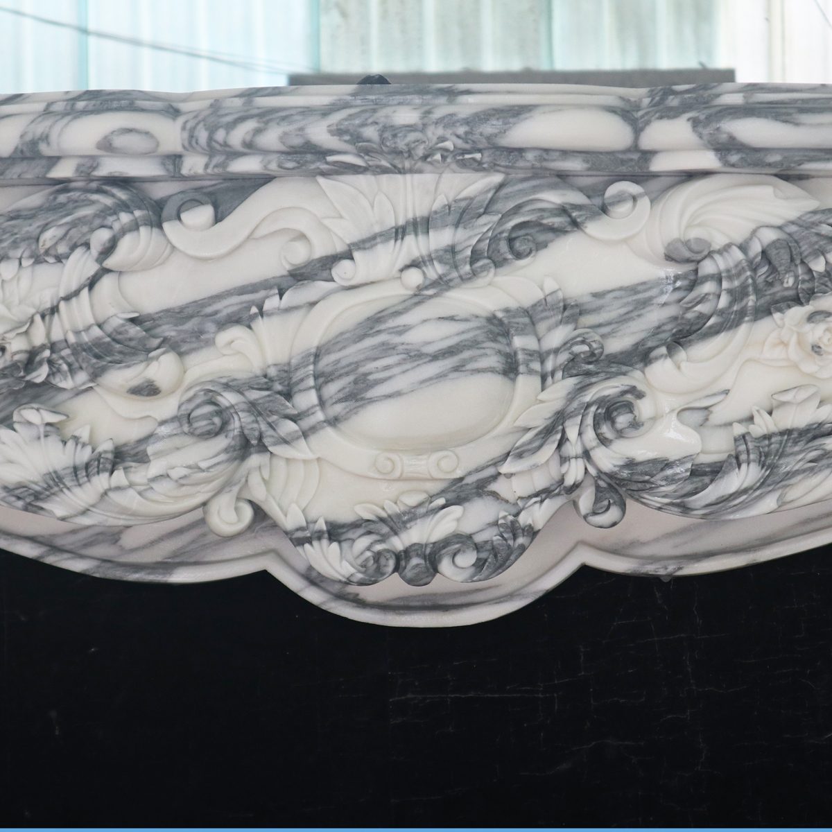 High end Italian Arabescato carved marble fireplace — image 4