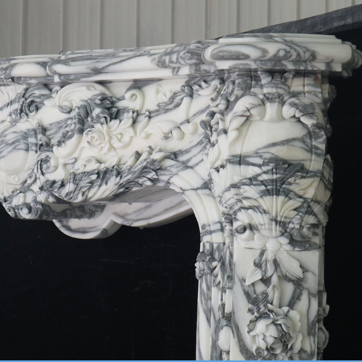 High end Italian Arabescato carved marble fireplace — image 9