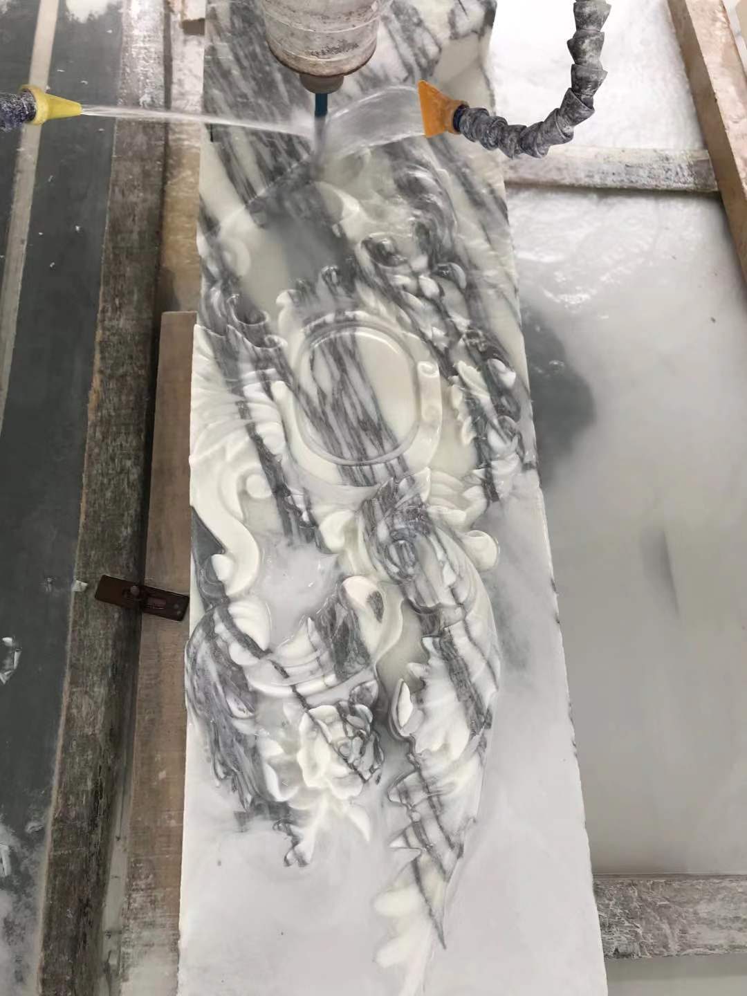 High end Italian Arabescato carved marble fireplace — image 10