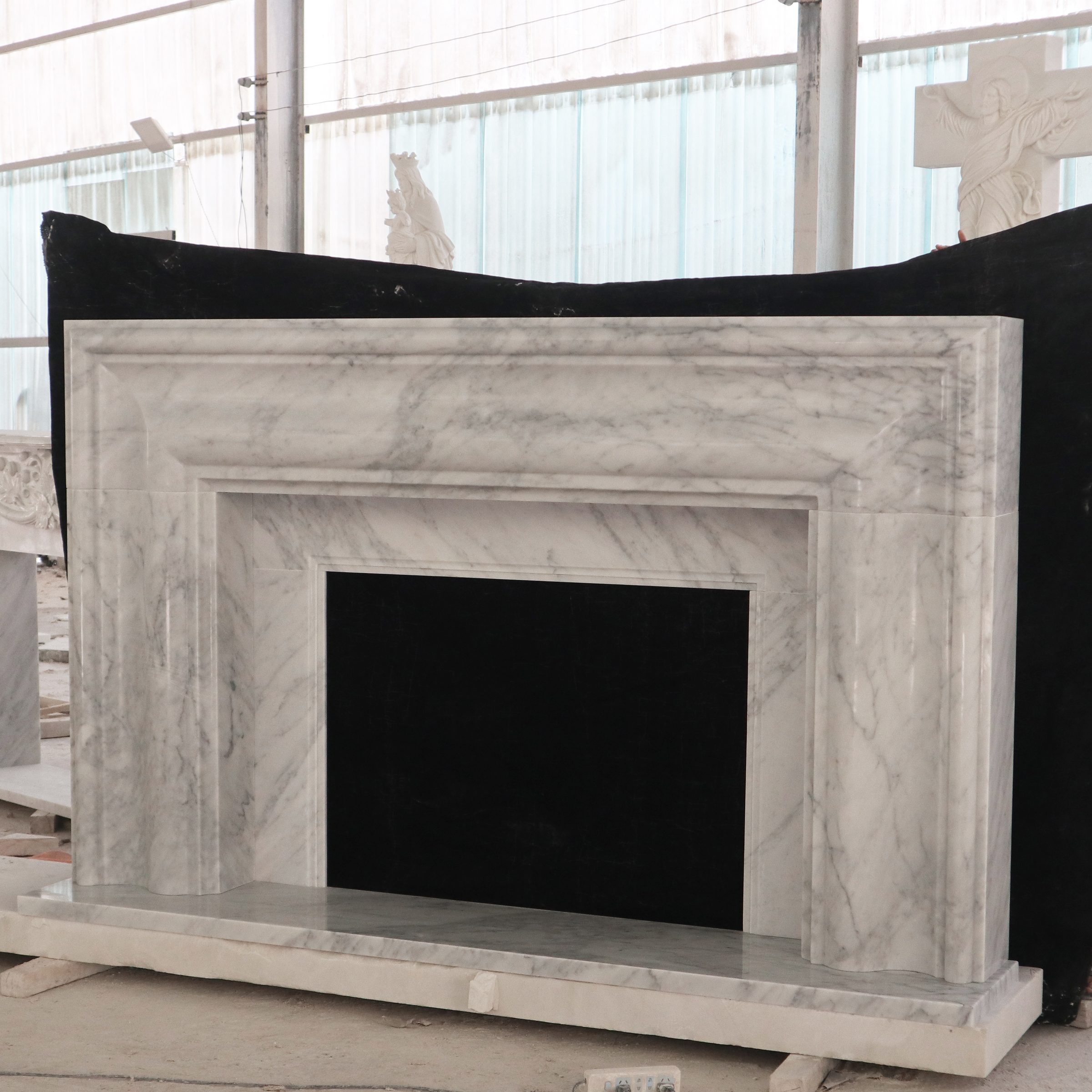 Customized natural Italian Carrara White Marble Fireplace Mantel — image 8