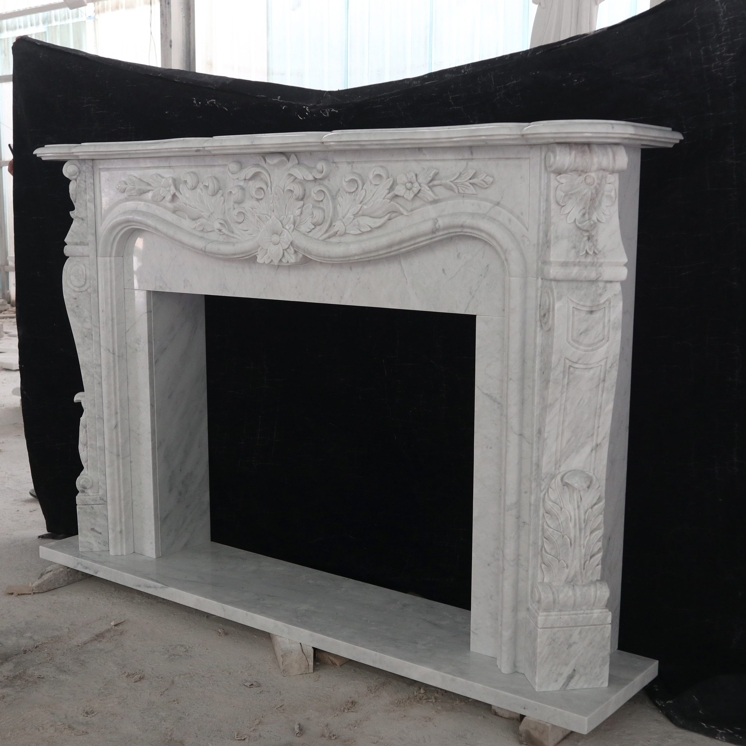 Customized natural Italian Carrara White Marble Fireplace Mantel — image 3