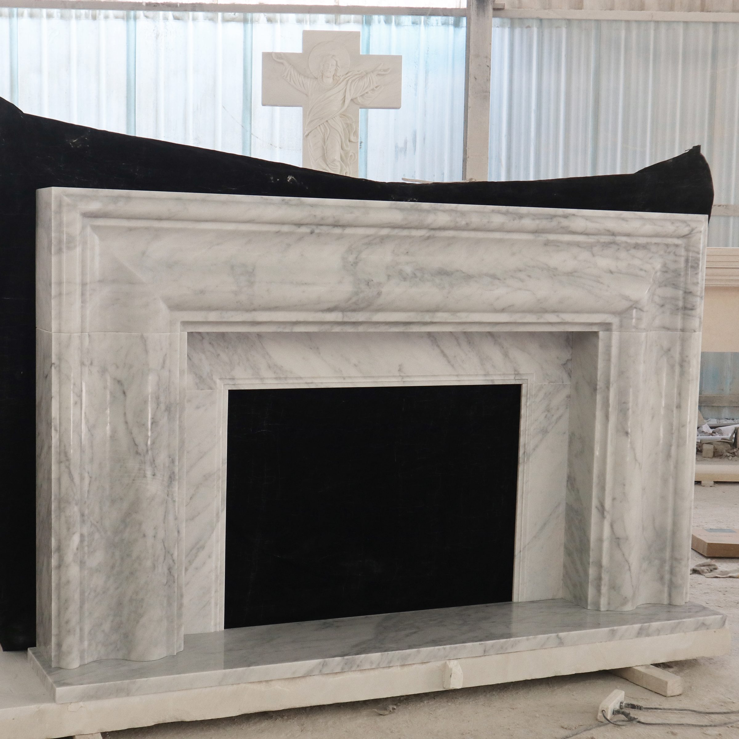 Customized natural Italian Carrara White Marble Fireplace Mantel — image 4