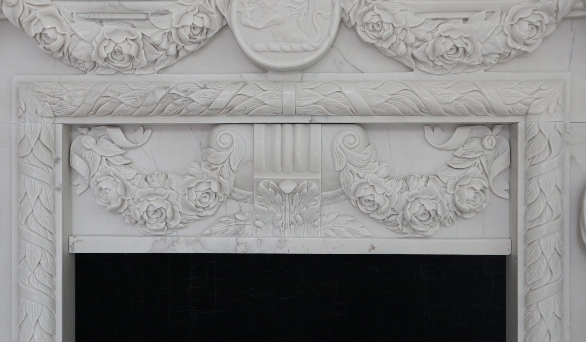 Standing ladies and flower hand carved white marble fireplace customized — image 2