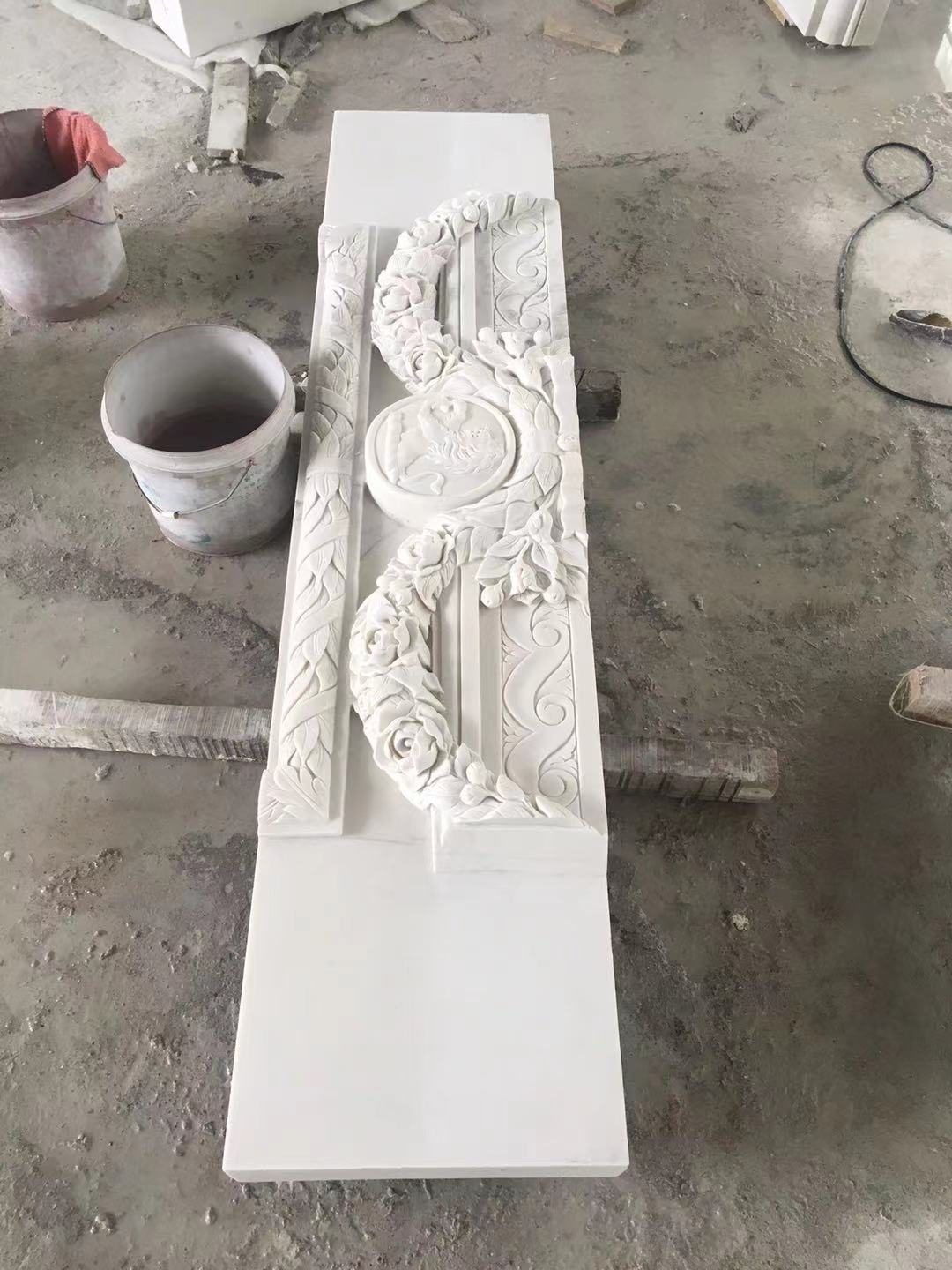 Standing ladies and flower hand carved white marble fireplace customized — image 7