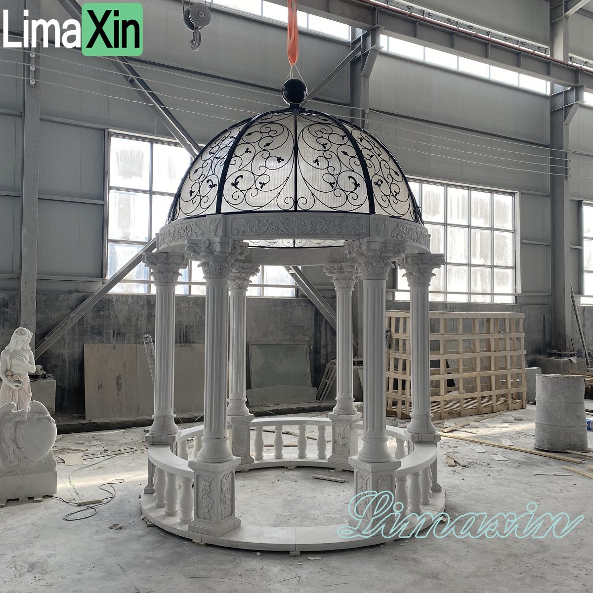 Customized garden stone works natural stone gazebo and urns