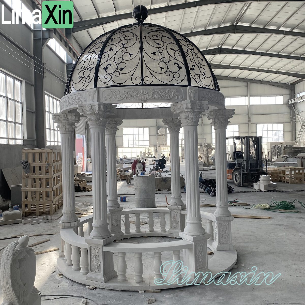 Customized garden stone works natural stone gazebo and urns — image 6