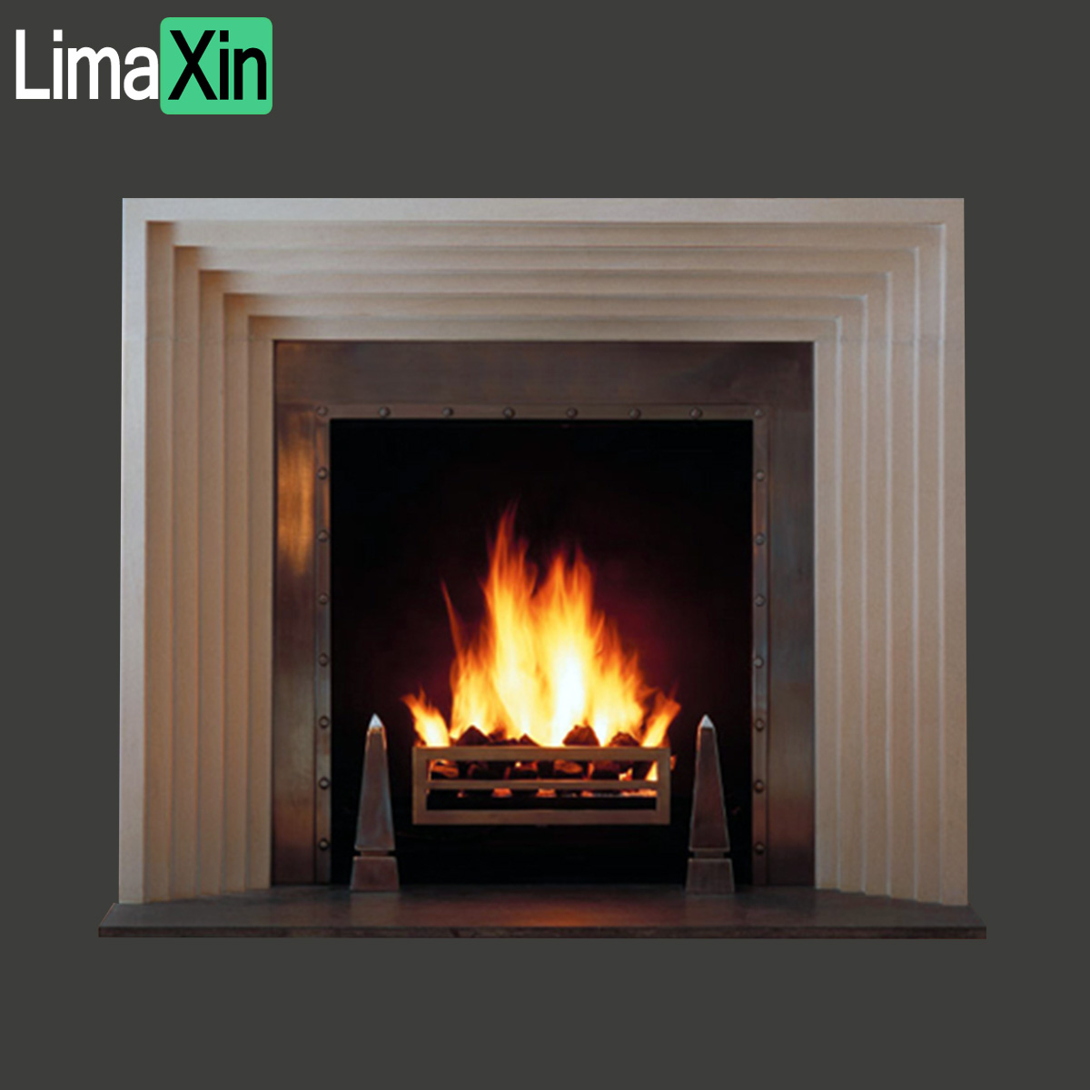 Modern design natural beige limestone fireplace mantel