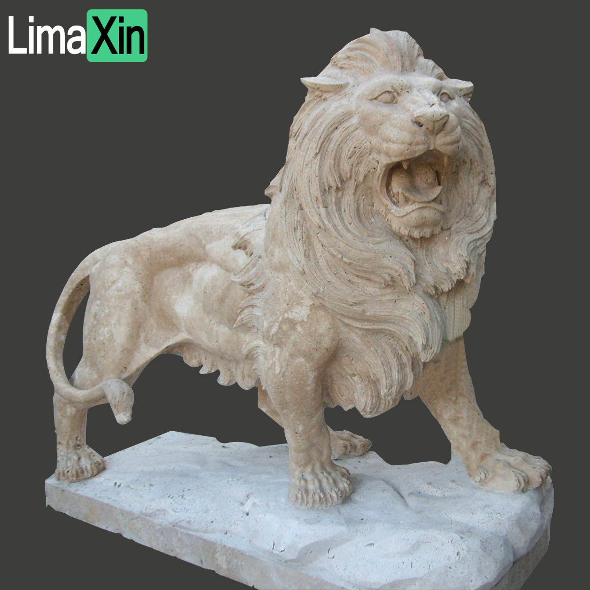Western style hand carved life size roaring stone lion statue