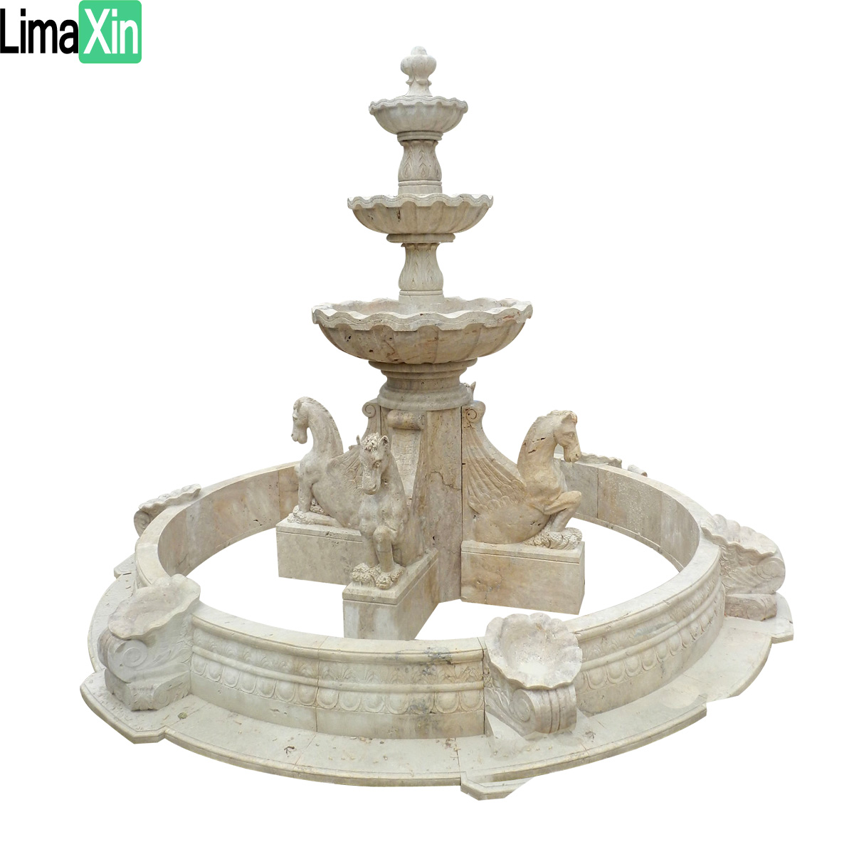 Hand carved beige limestone wall fountain — image 1