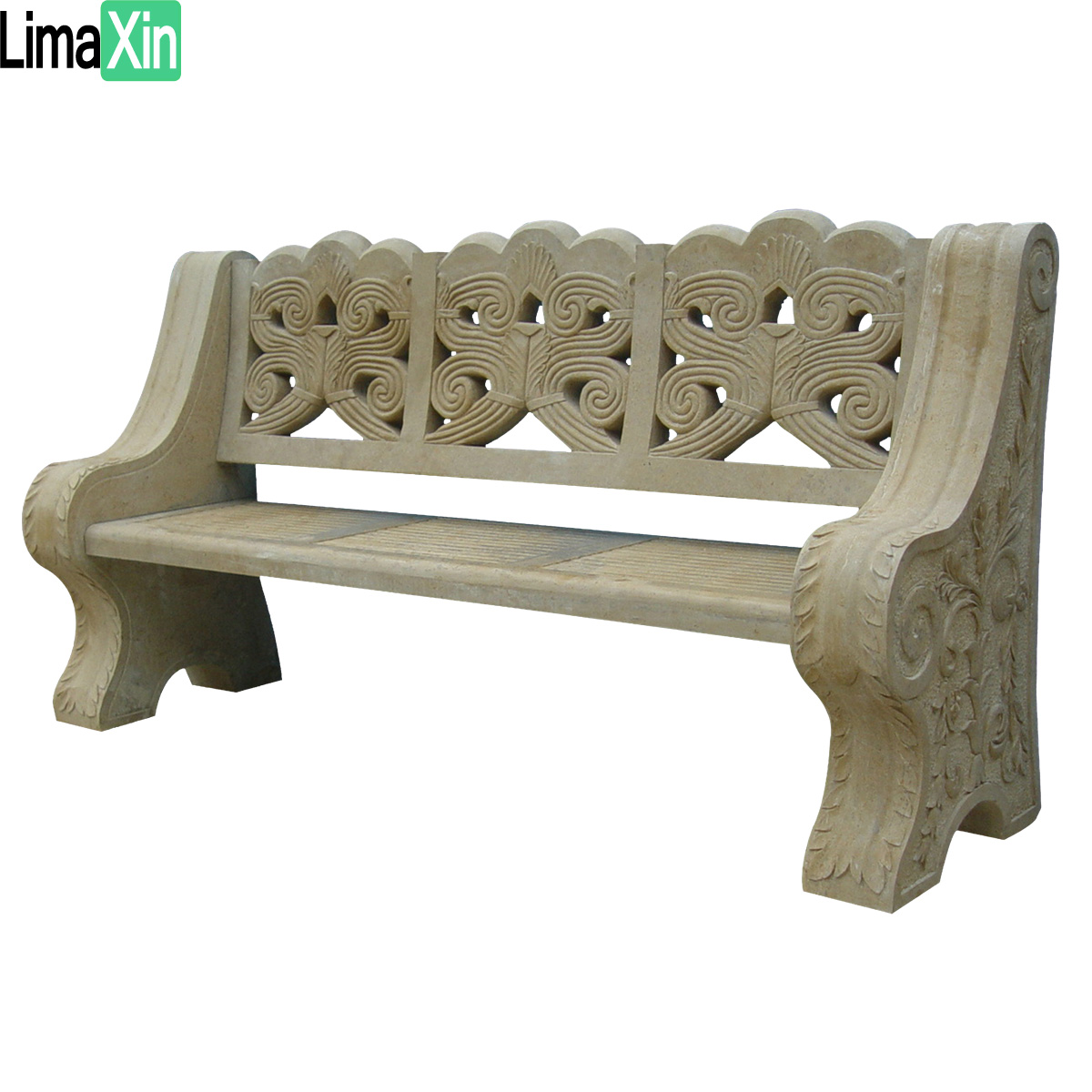 Fantastic hand carved beige marble bench