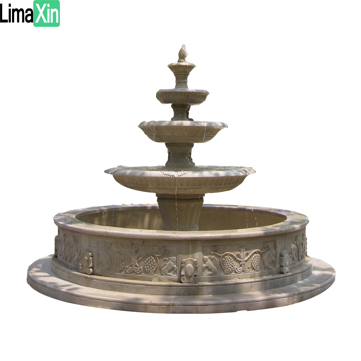 Hand carved beige limestone wall fountain — image 2