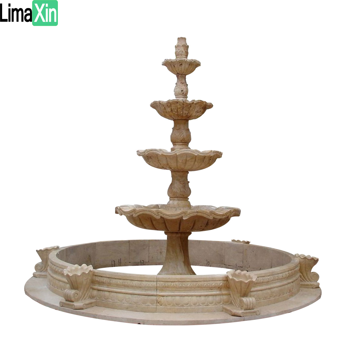 Hand carved beige limestone wall fountain — image 4