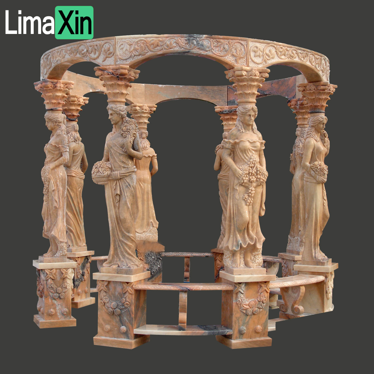 Large size outdoor garden decorative 4 seasons red marble gazebo