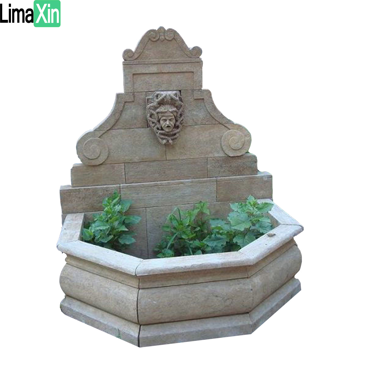 Antique finish lion head marble wall water fountain — image 5