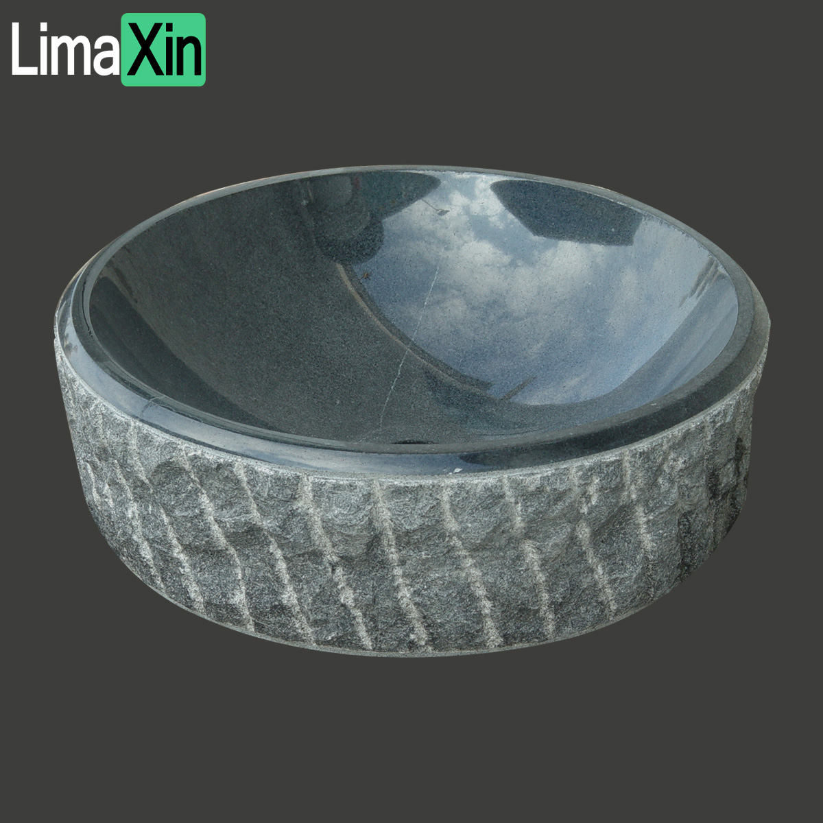 Round shape standard size natural black granite vessel sink with vanity top
