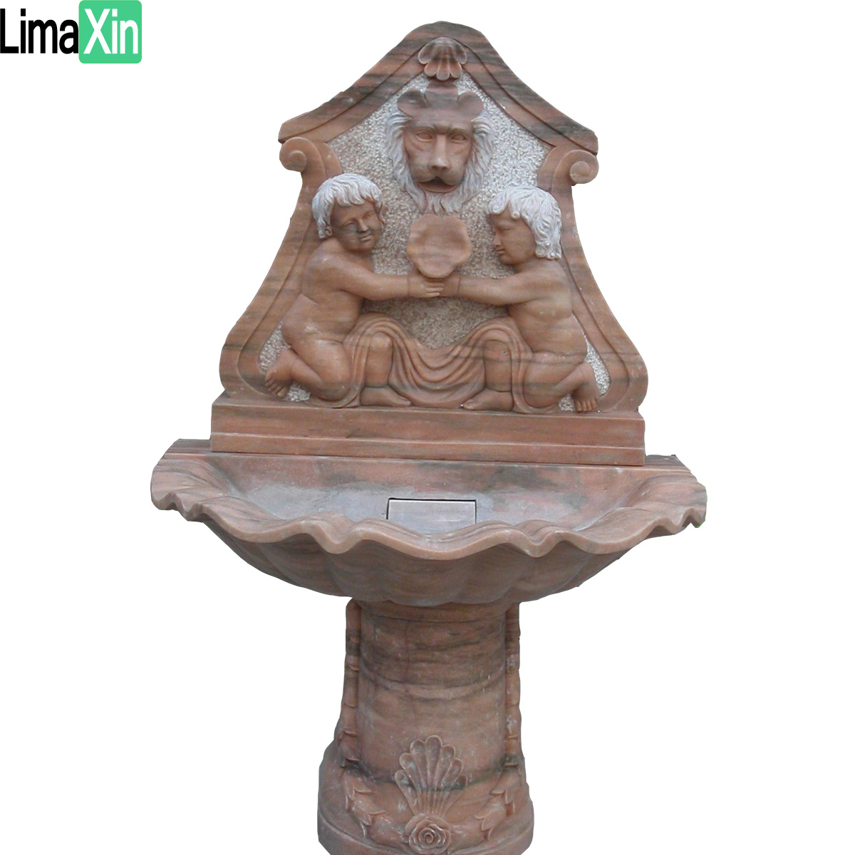 Antique finish lion head marble wall water fountain — image 3
