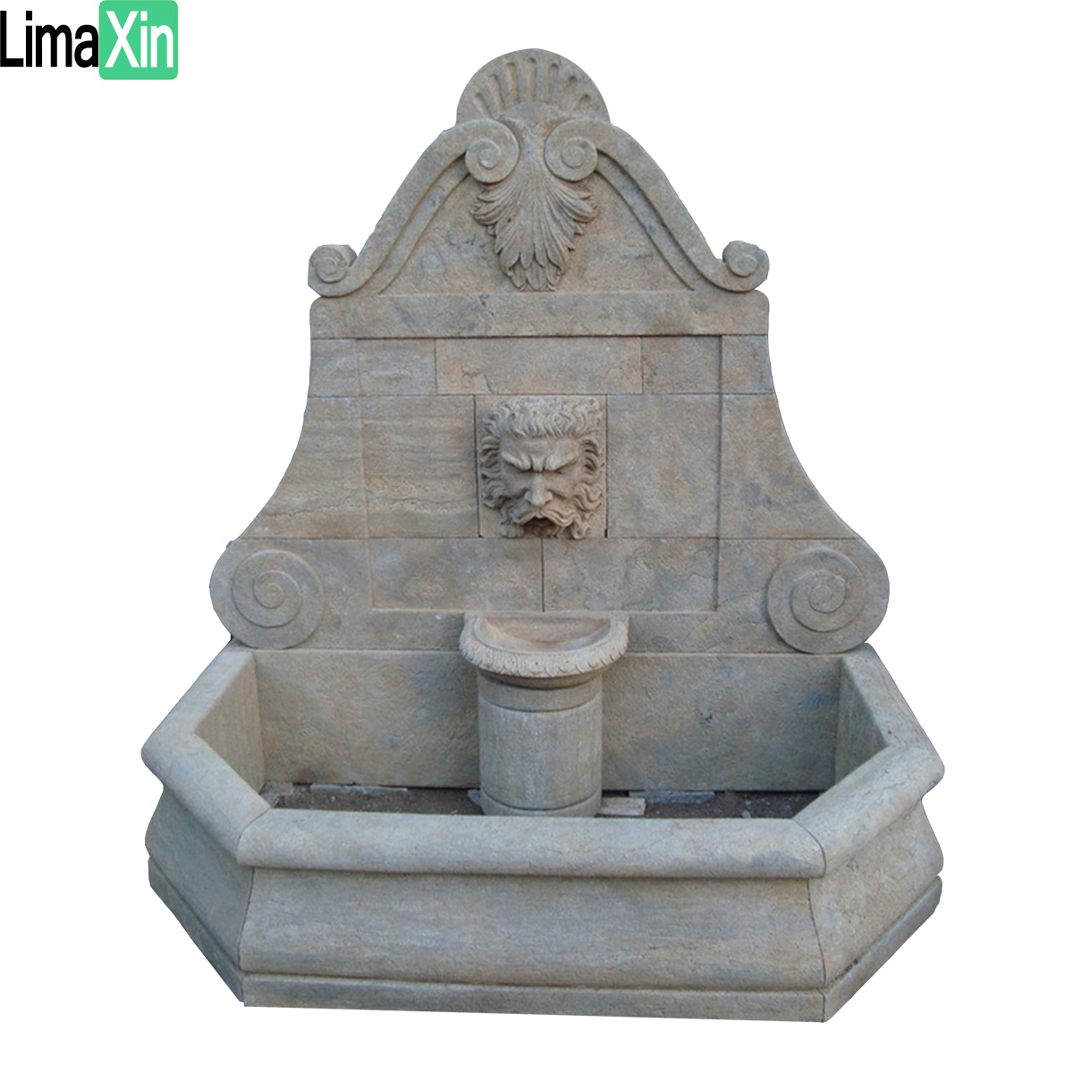Antique finish lion head marble wall water fountain — image 2