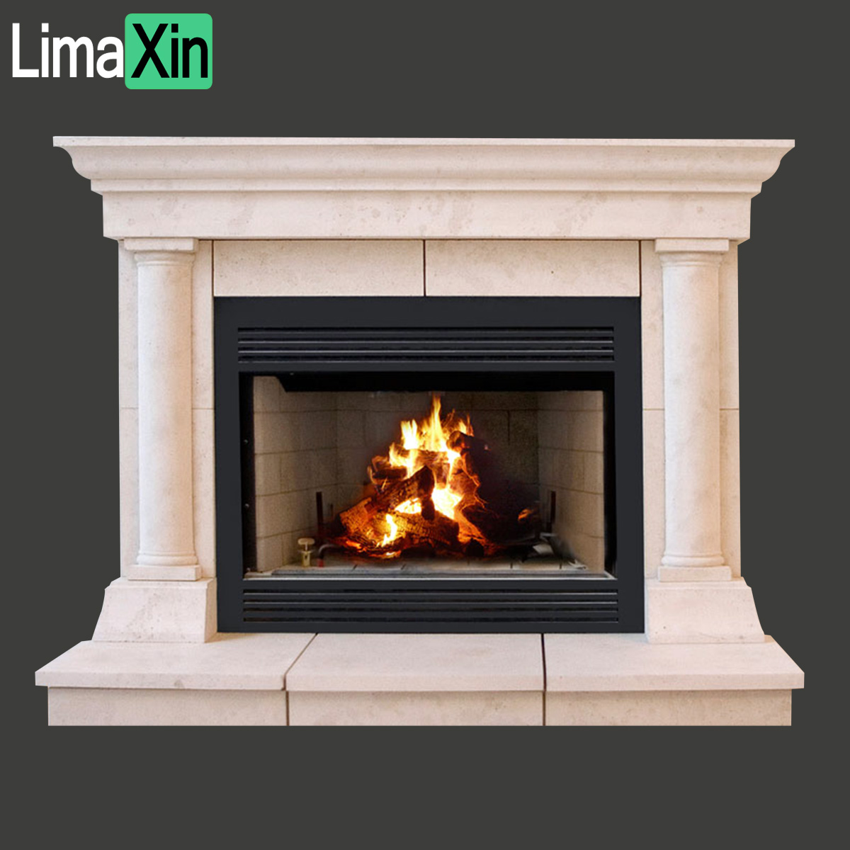 Large size beige limestone decorative fireplace mantel