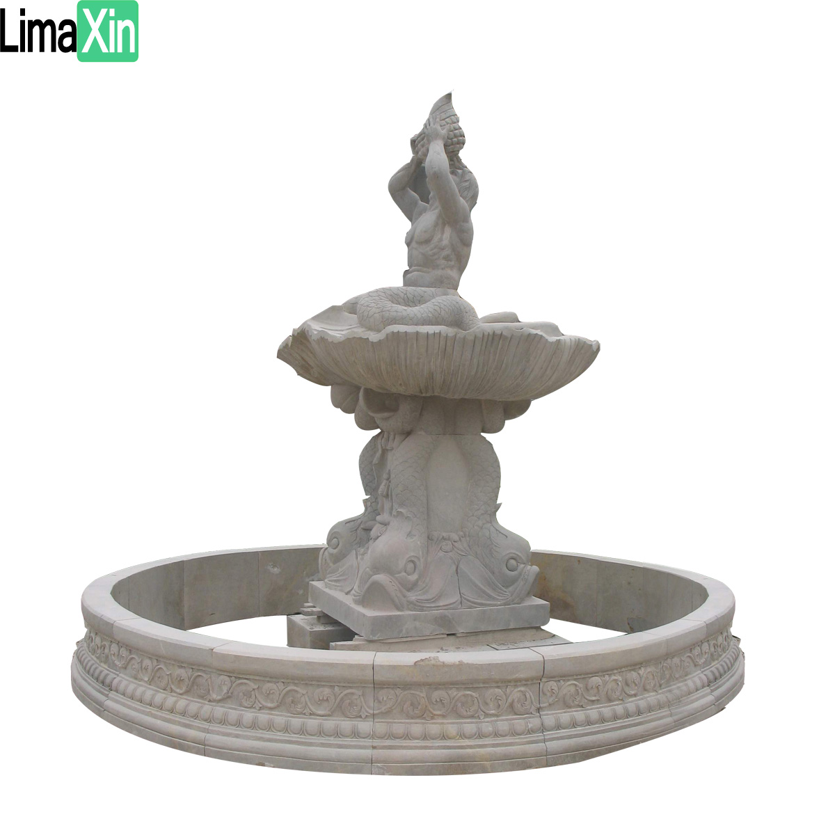 Hand carved beige limestone wall fountain — image 3
