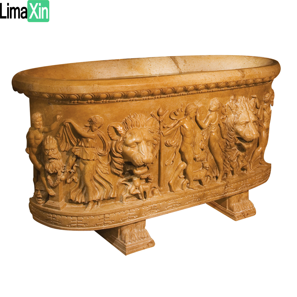 Free standing custom size hand carved beige limestone bathtub